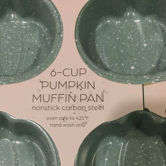 Sage & Oak 6-Cup Pumpkin Muffin Pan Nonstick Carbon Steel Speckled Aqua - Picture 4 of 4